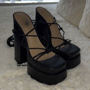 Fashion Nova Black Lace-Up Platform Heels
